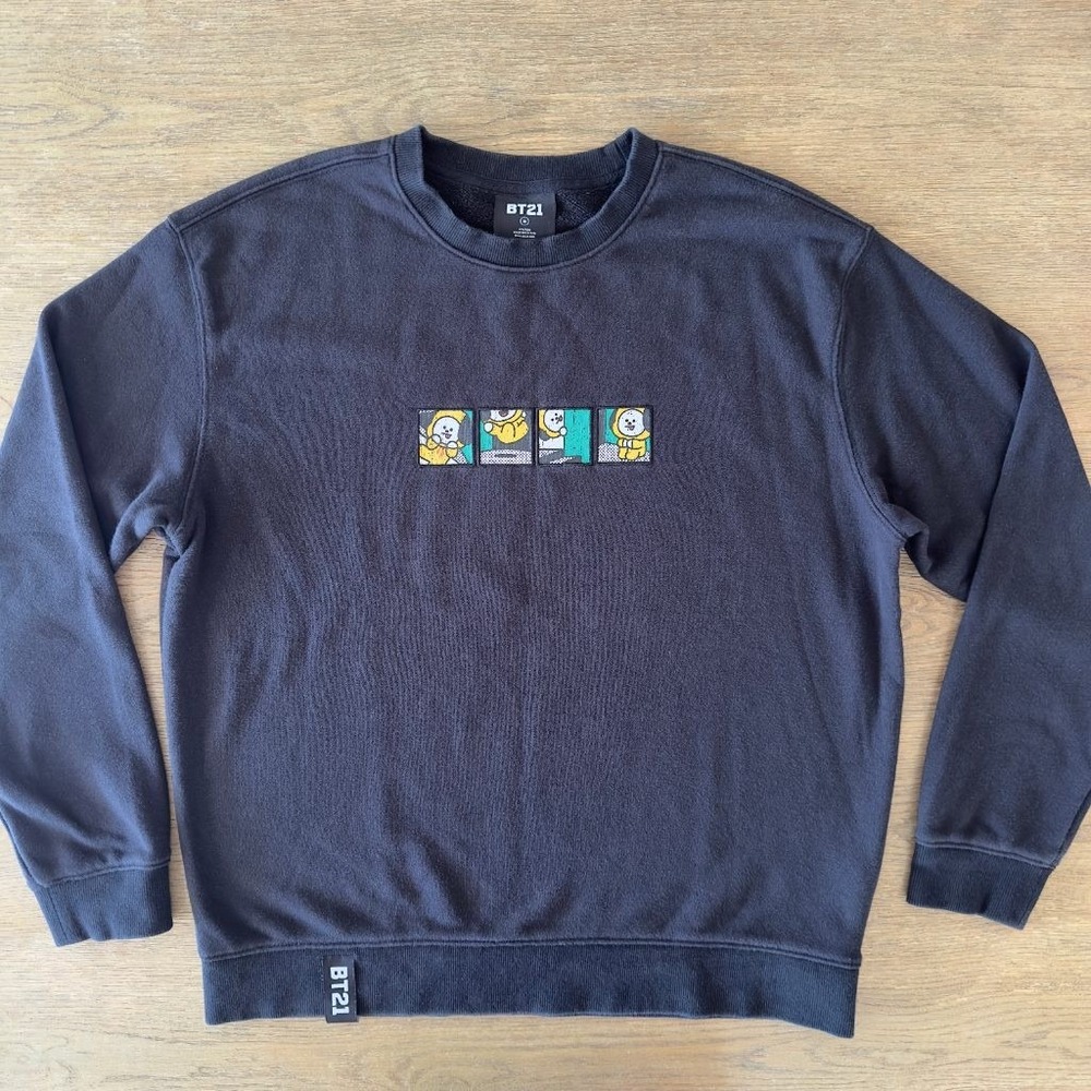 BT21 Chimmy Sweatshirt Mens M Black Embroidered Patch Crewneck BTS K-Pop